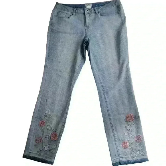Monroe & Main Jeans Womens 12 Embroidered Floral Boho Raw Hem - Picture 1 of 16